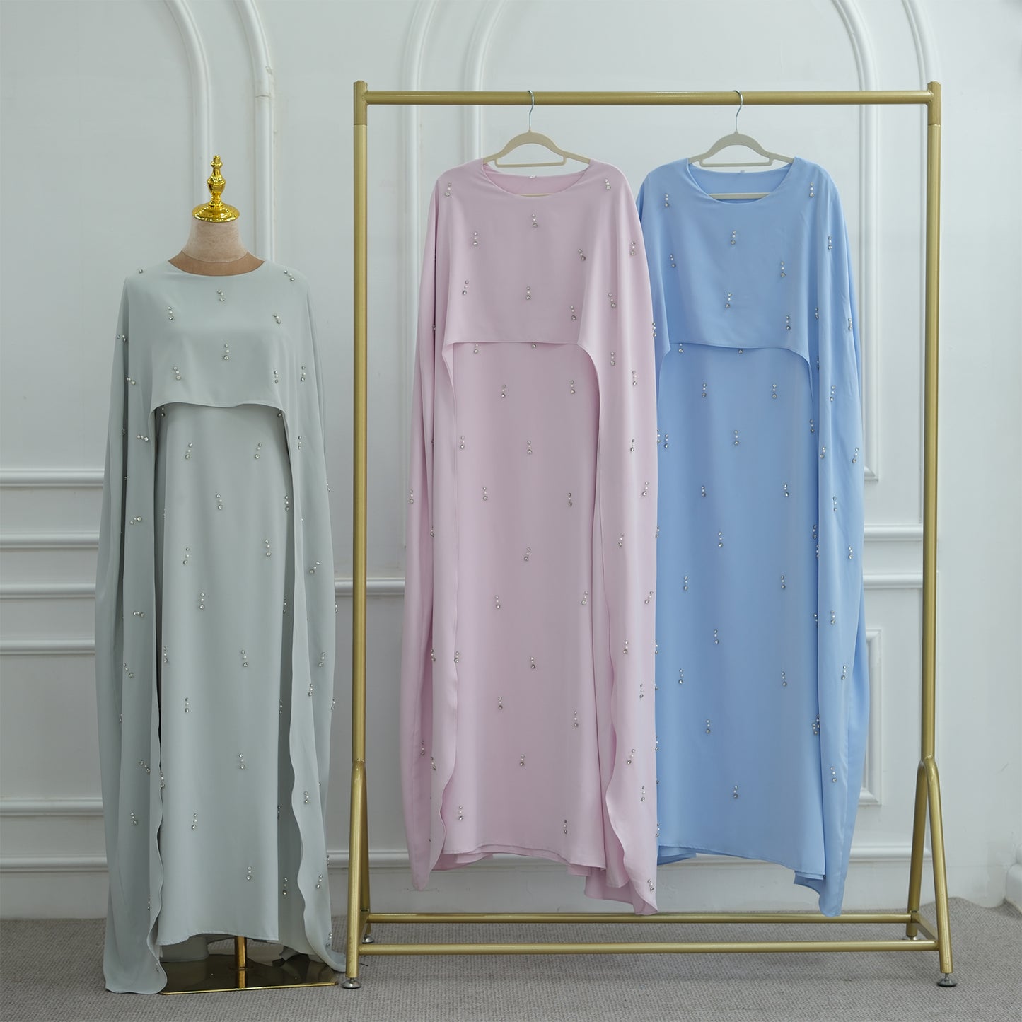 Zeenah Cape - Pearl Gemstone Abaya Set