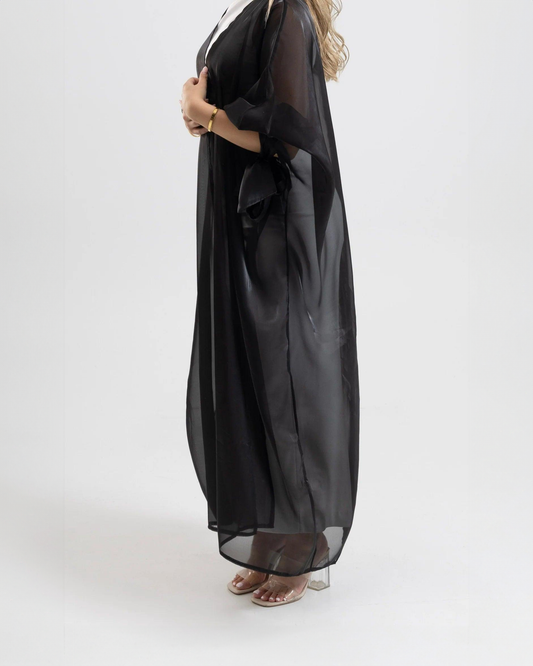 City Lights - Organza Tie Sleeve Abaya