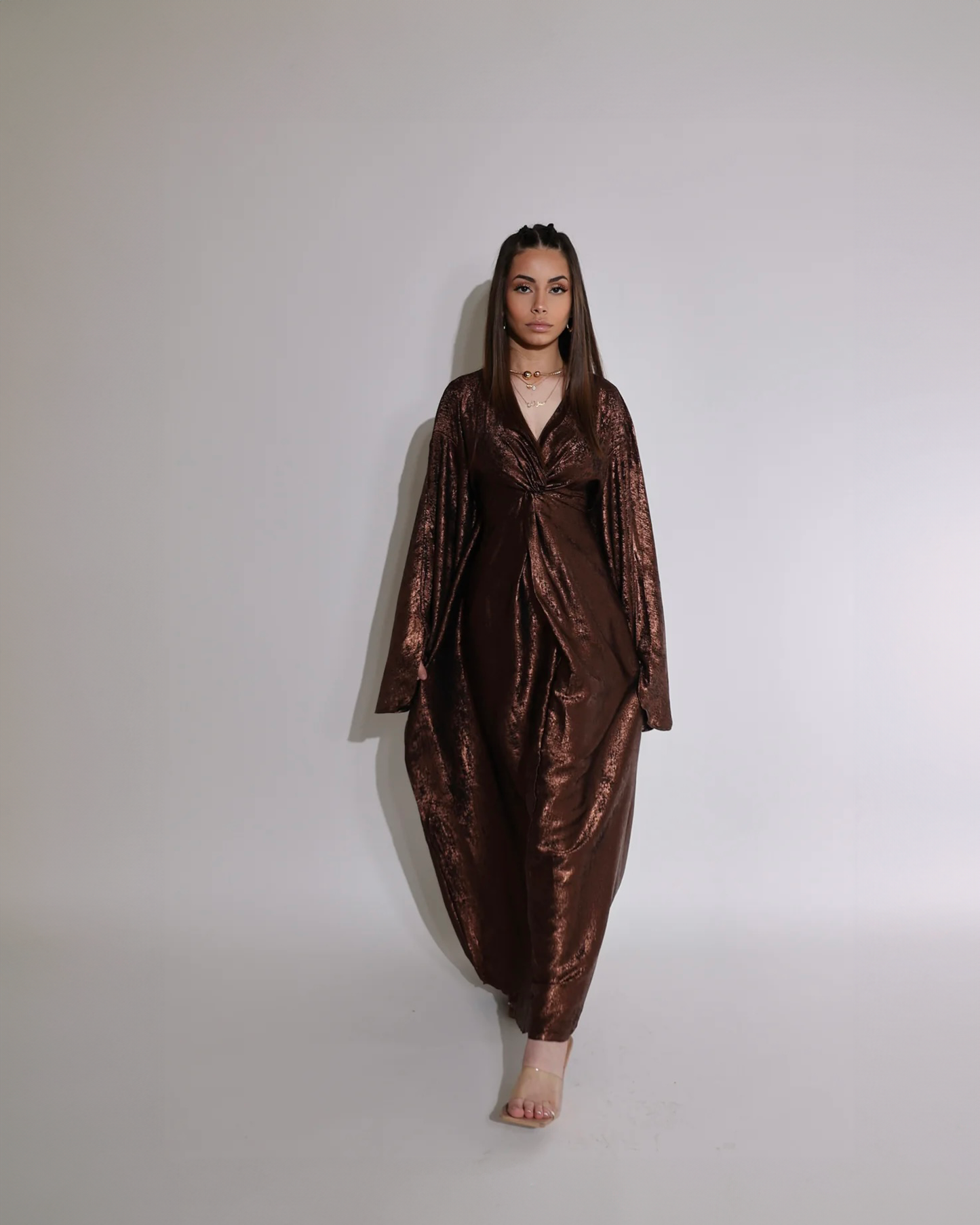 Class Act - Ethereal Shimmer Twist Waist Maxi Dress