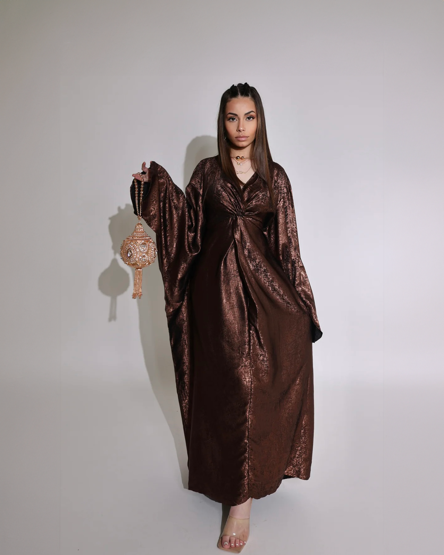 Class Act - Ethereal Shimmer Twist Waist Maxi Dress