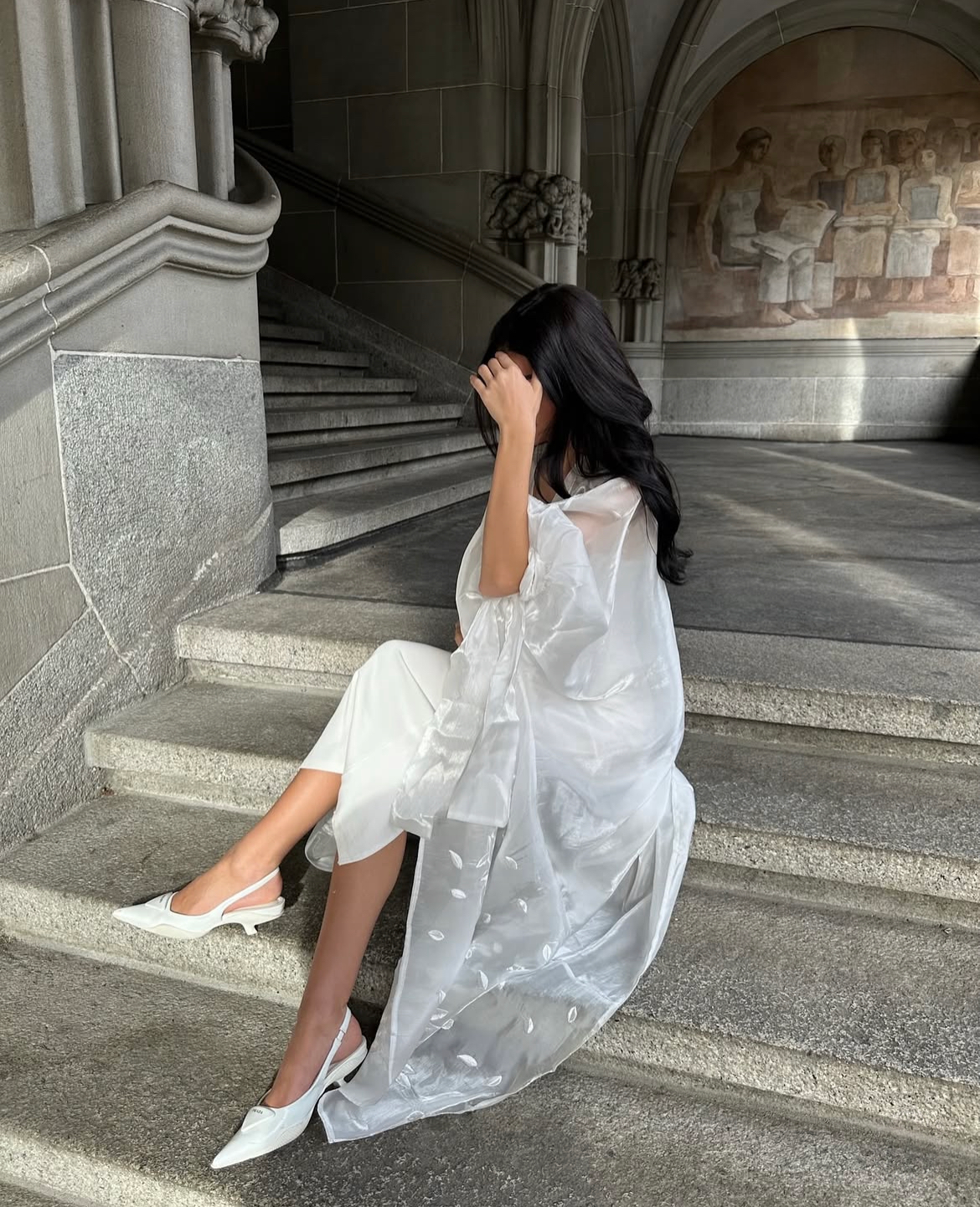 Frosted Petals - Petal Detail Sheer Organza Abaya