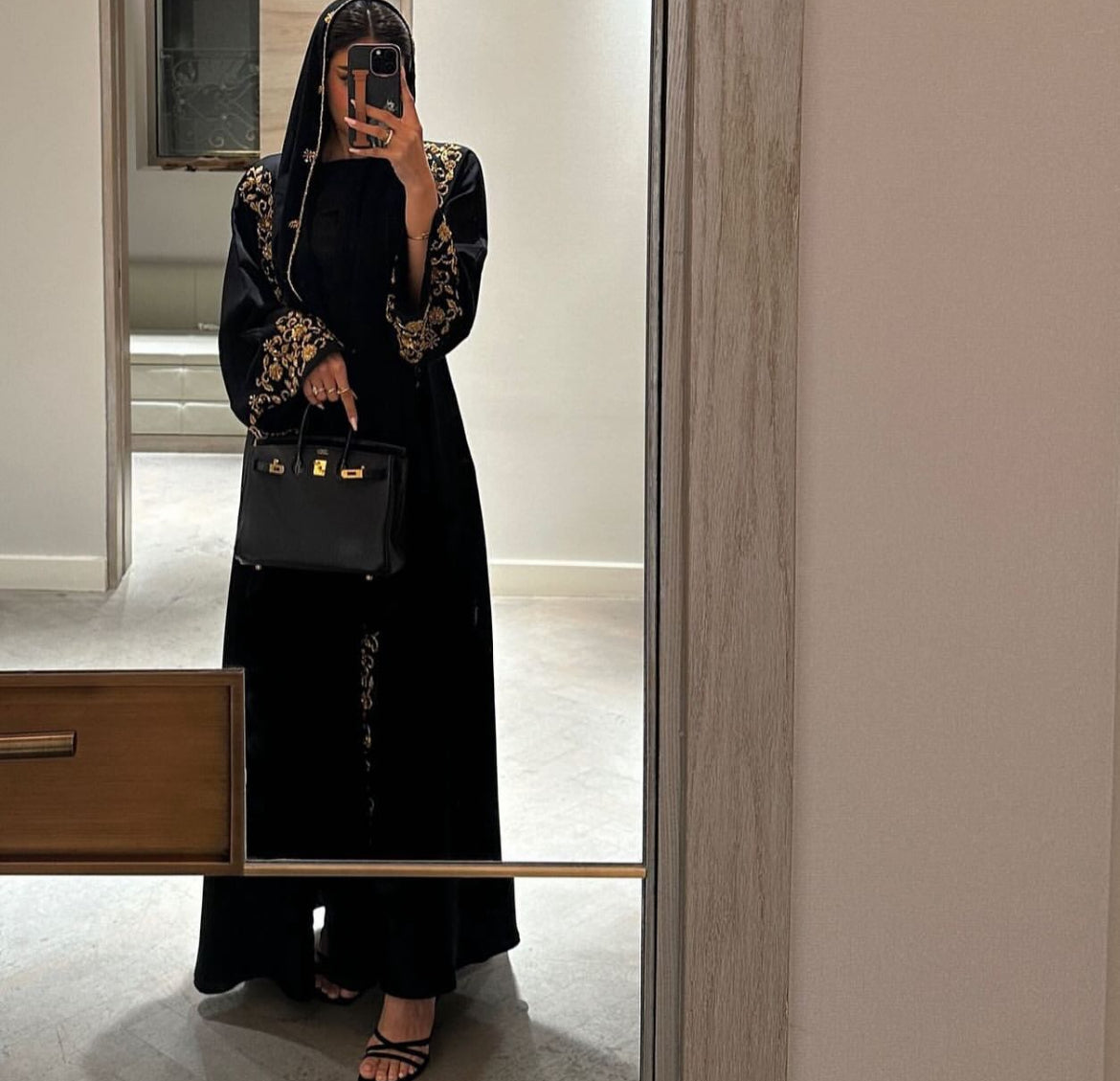 Ar-Rimal Gold Brocade Handwork Abaya - 3 Piece Set