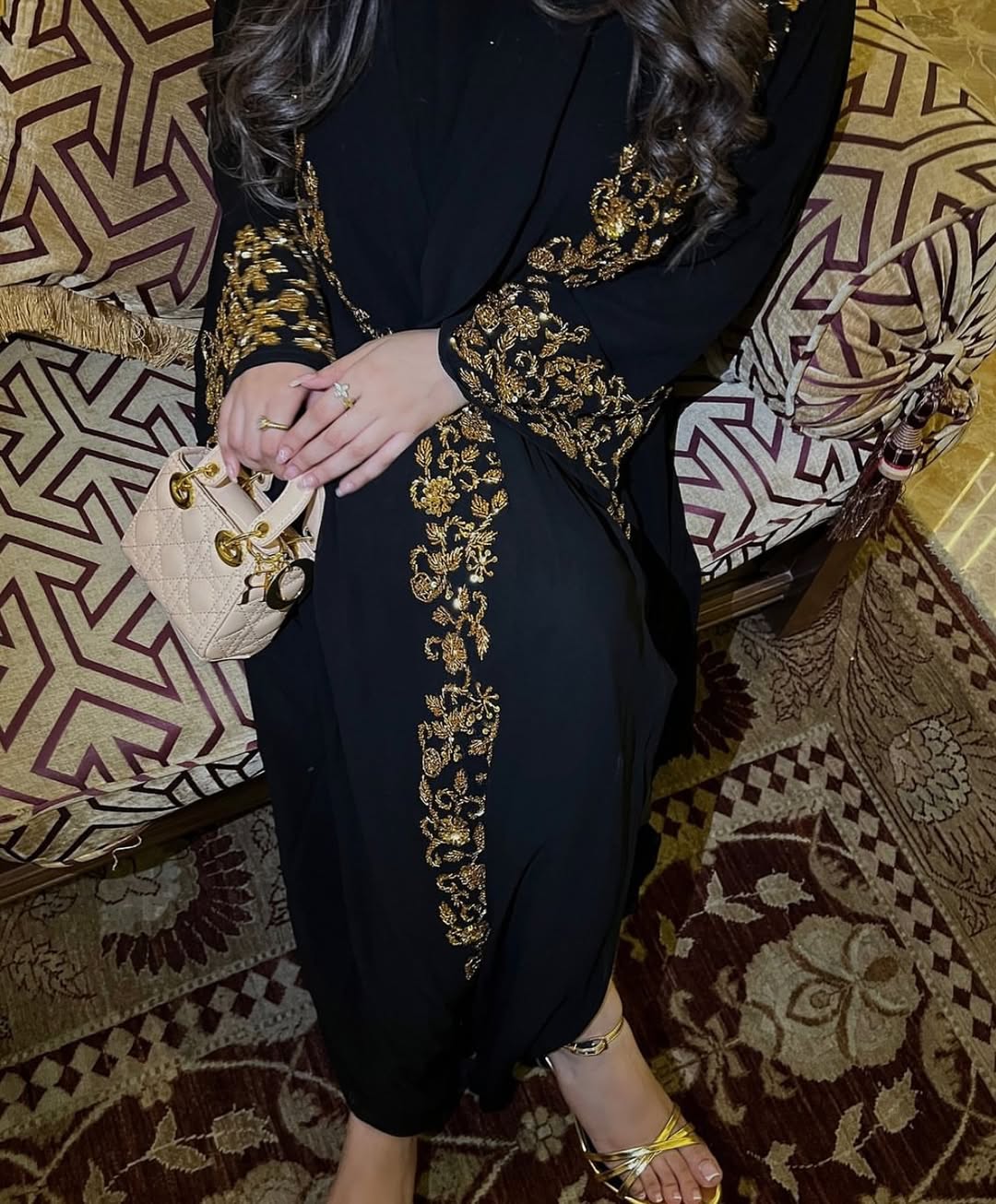 Ar-Rimal Gold Brocade Handwork Abaya - 3 Piece Set