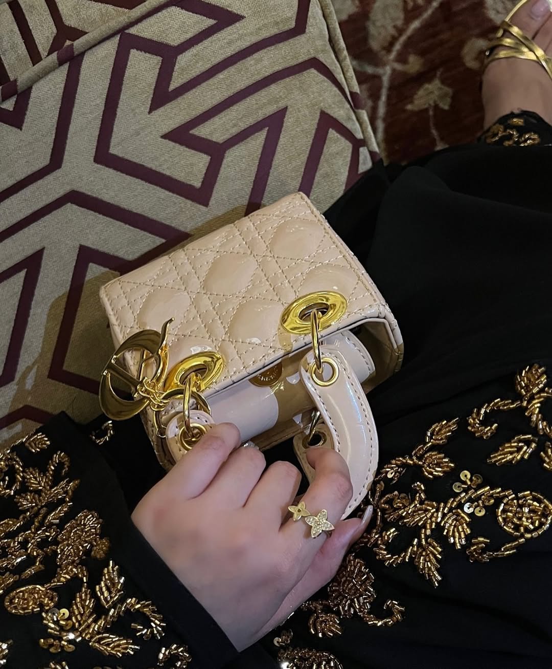 Ar-Rimal Gold Brocade Handwork Abaya - 3 Piece Set