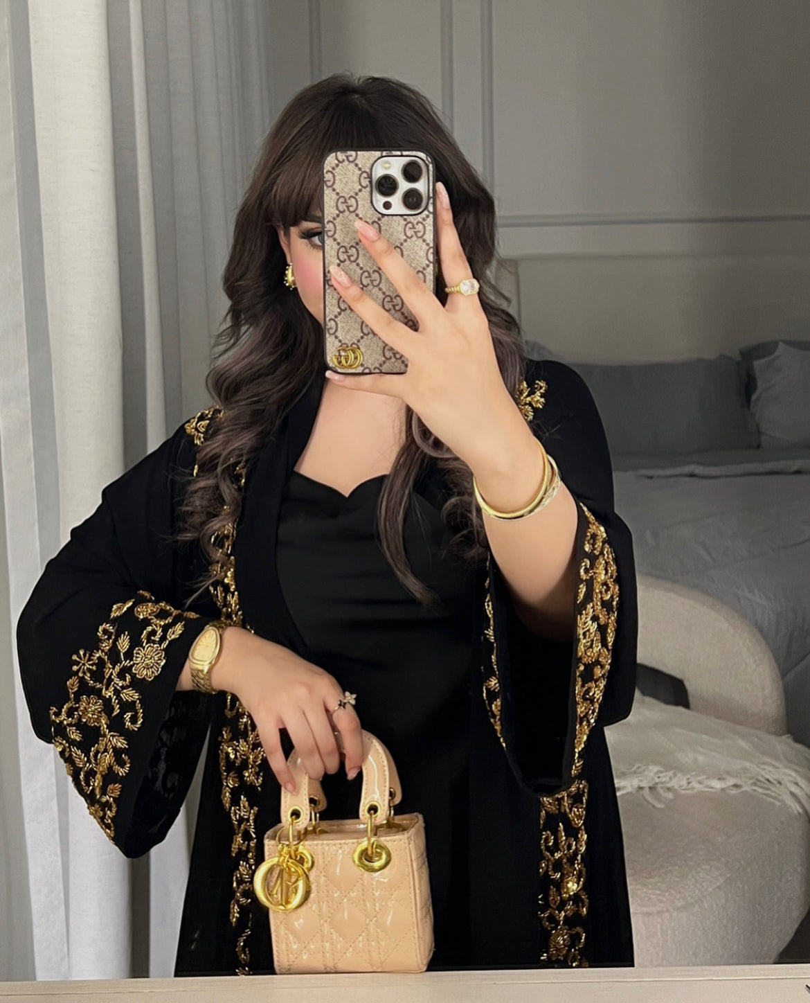 Ar-Rimal Gold Brocade Handwork Abaya - 3 Piece Set