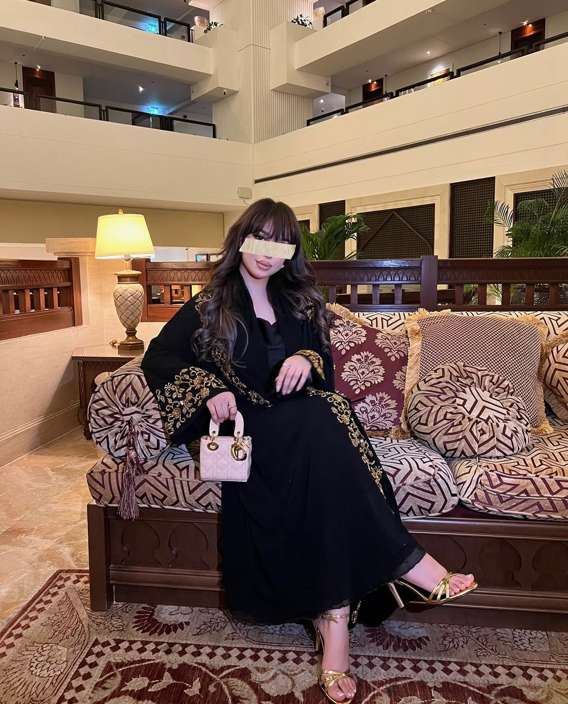 Ar-Rimal Gold Brocade Handwork Abaya - 3 Piece Set