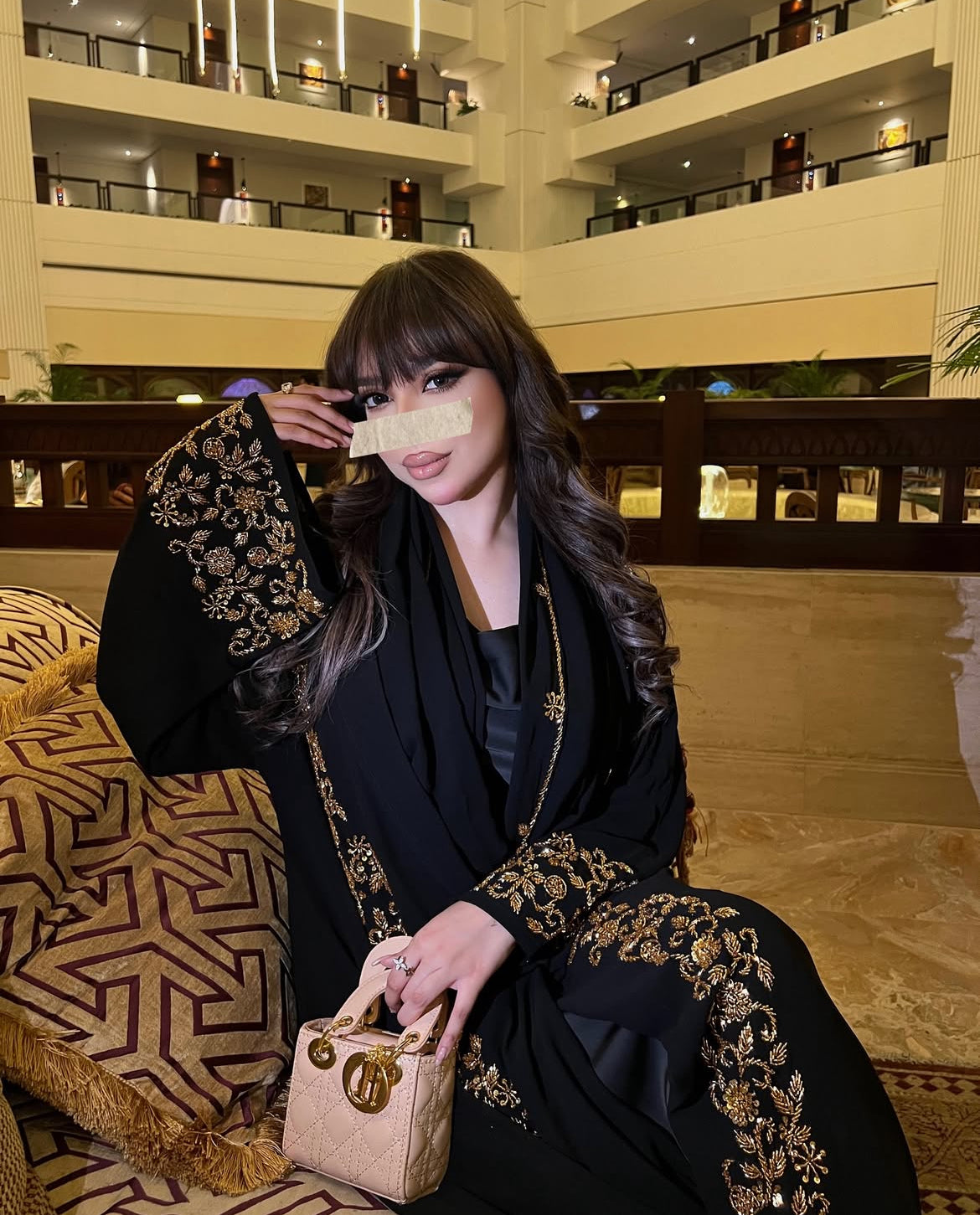 Ar-Rimal Gold Brocade Handwork Abaya - 3 Piece Set