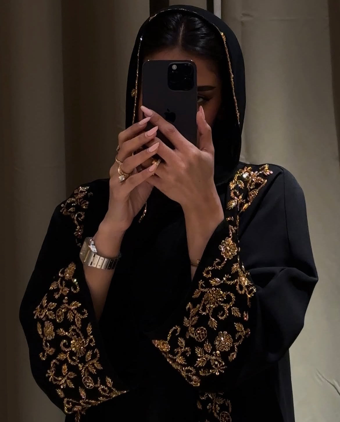 Ar-Rimal Gold Brocade Handwork Abaya - 3 Piece Set