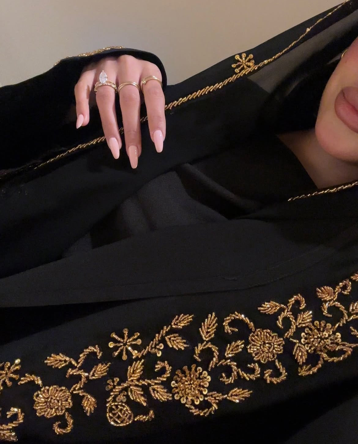 Ar-Rimal Gold Brocade Handwork Abaya - 3 Piece Set
