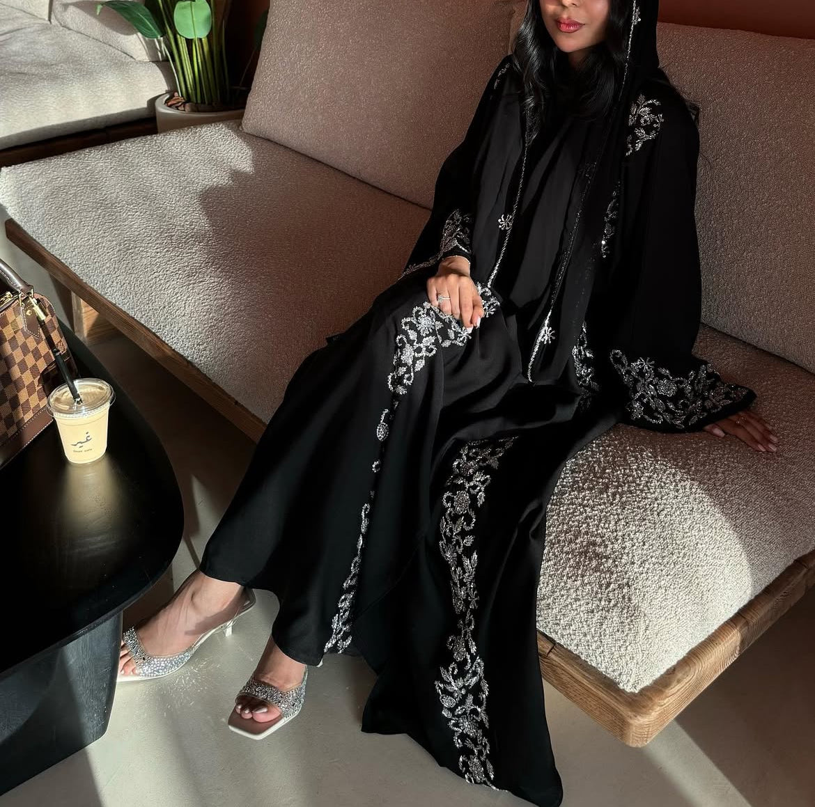 Ar-Rimal Gold Brocade Handwork Abaya - 3 Piece Set