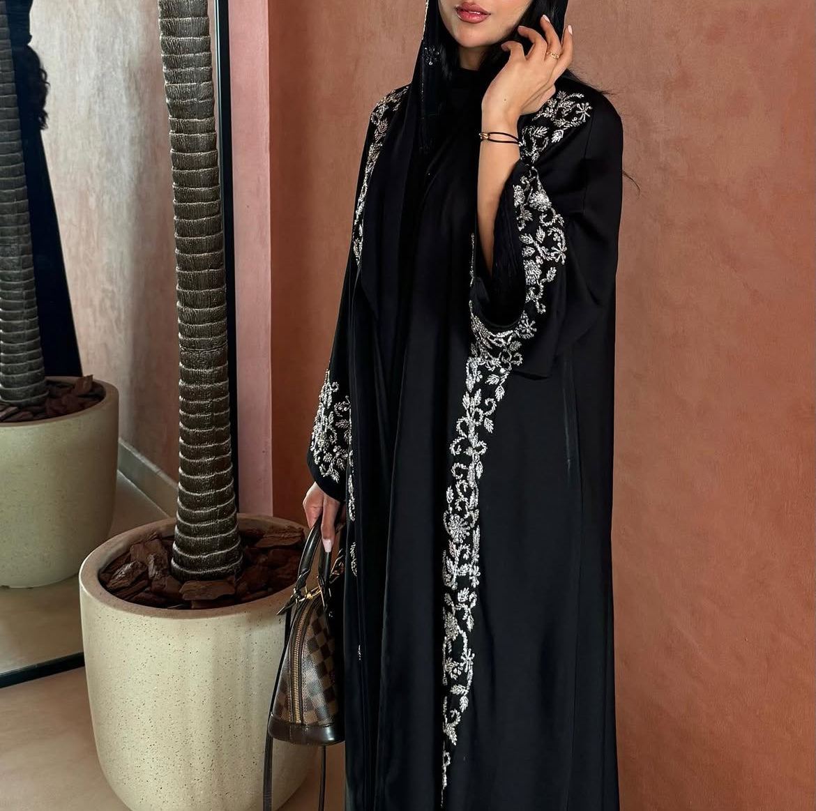 Ar-Rimal Gold Brocade Handwork Abaya - 3 Piece Set