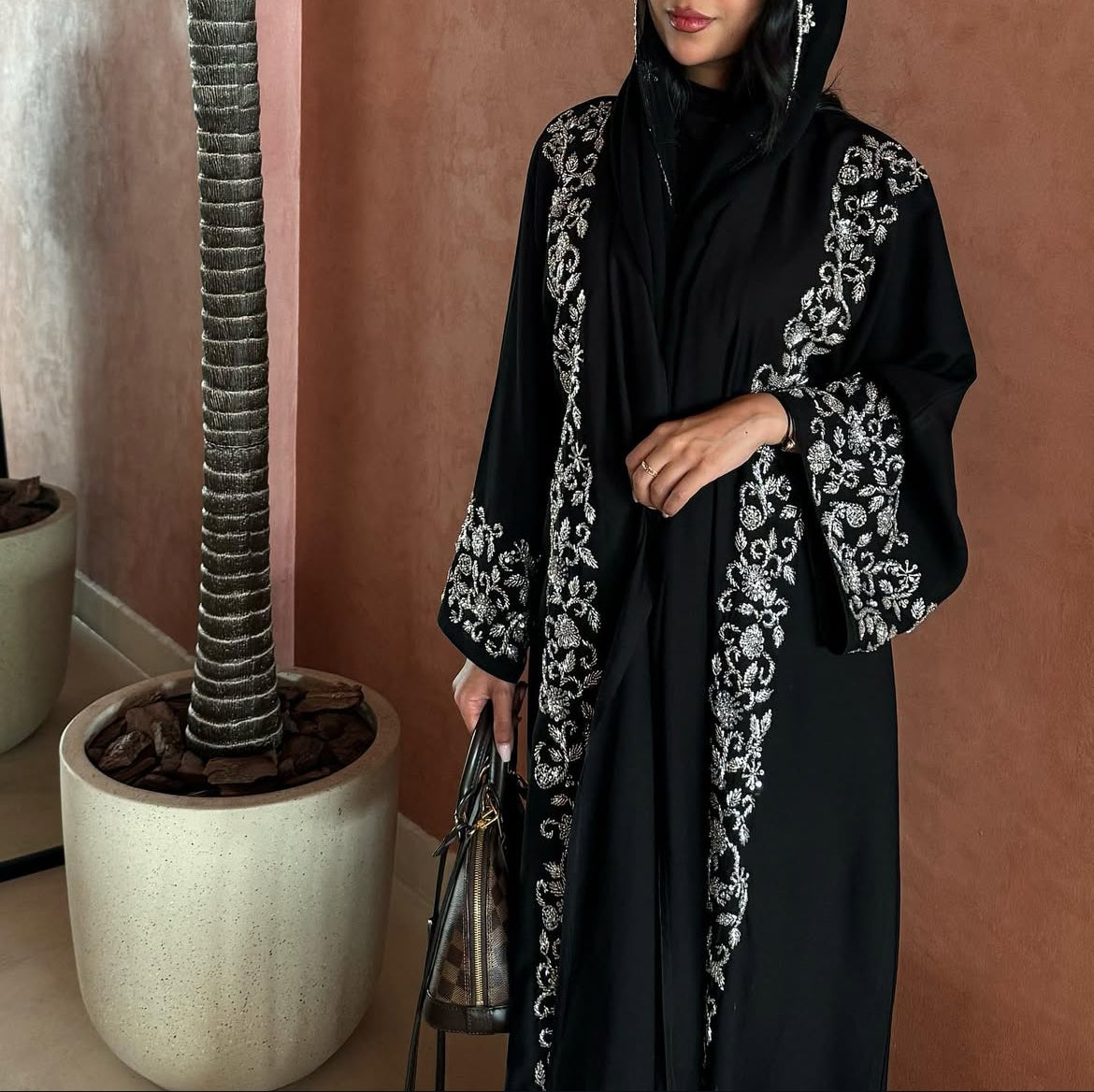 Ar-Rimal Gold Brocade Handwork Abaya - 3 Piece Set