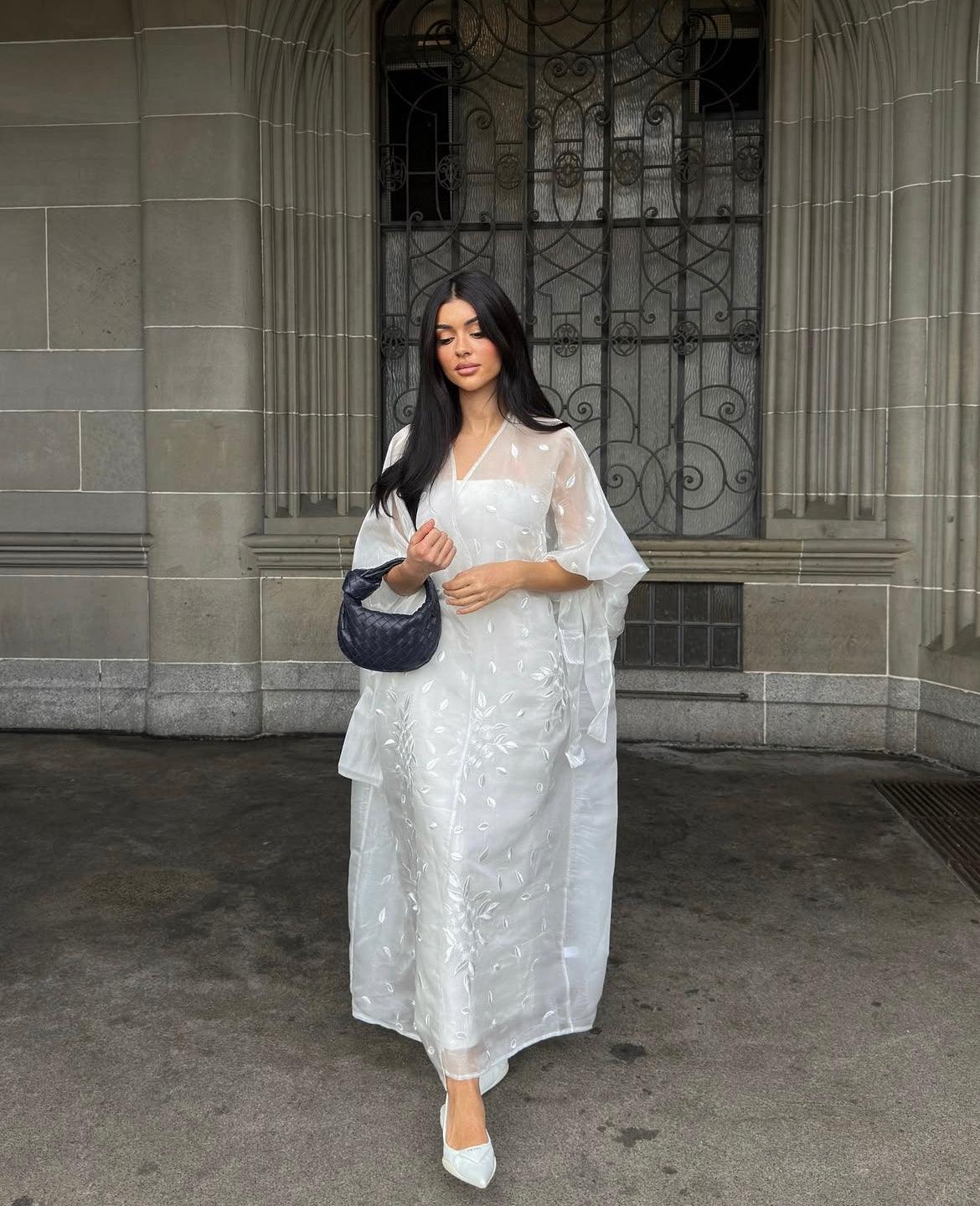 Frosted Petals - Petal Detail Sheer Organza Abaya