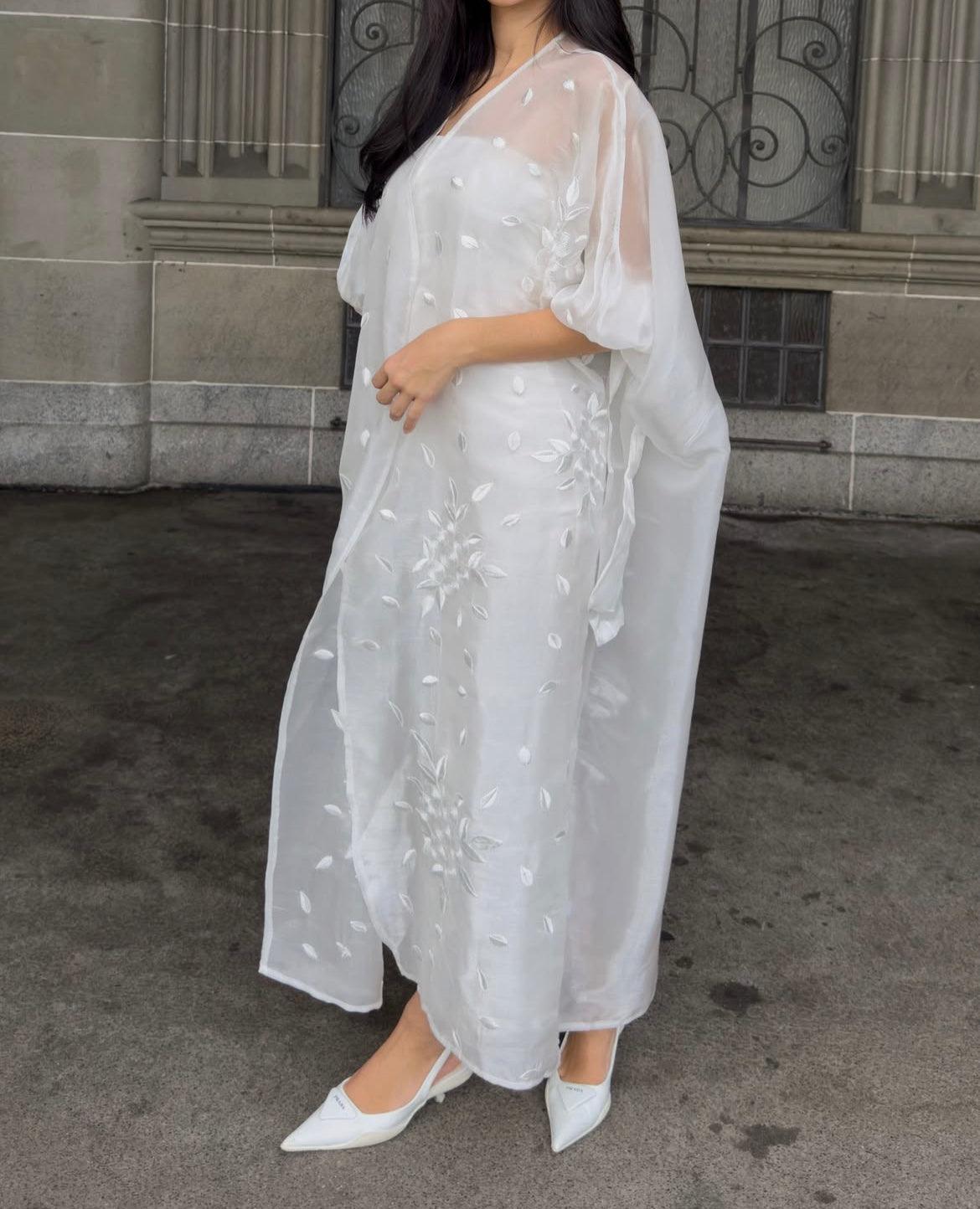 Frosted Petals - Petal Detail Sheer Organza Abaya