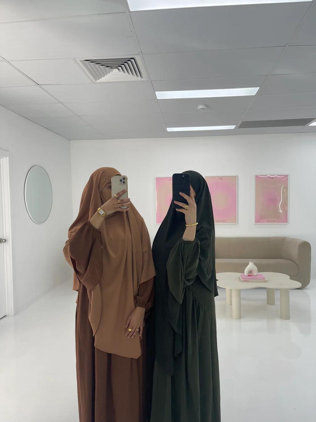 Flowy Crepe Puff Sleeve Abaya