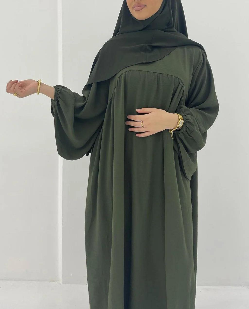 Flowy Crepe Puff Sleeve Abaya