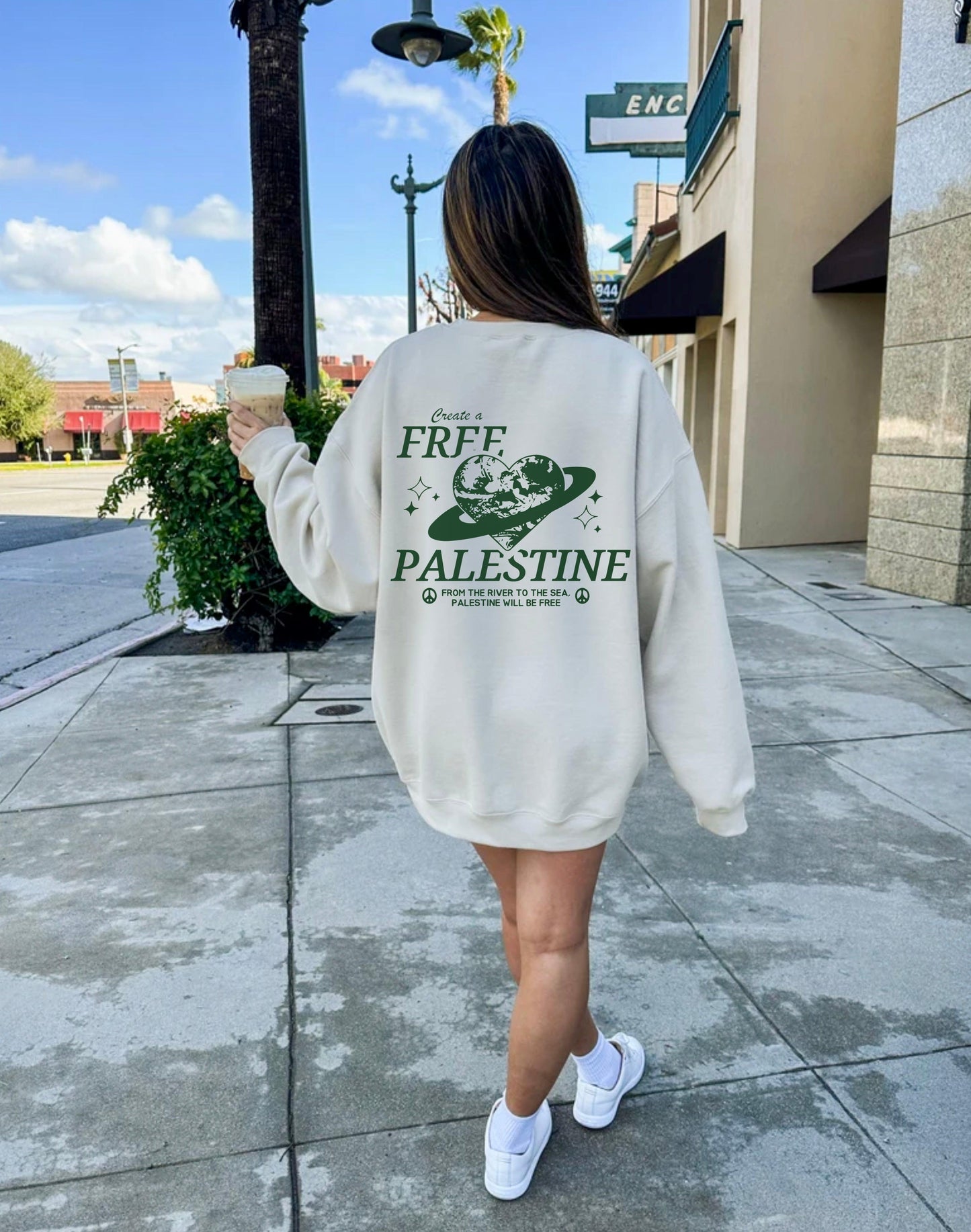 "Create a Free Palestine" Sweater - Green Graphic