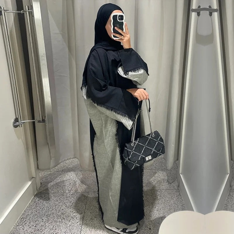 Winter is Here - Two Toned Fray Open Abaya