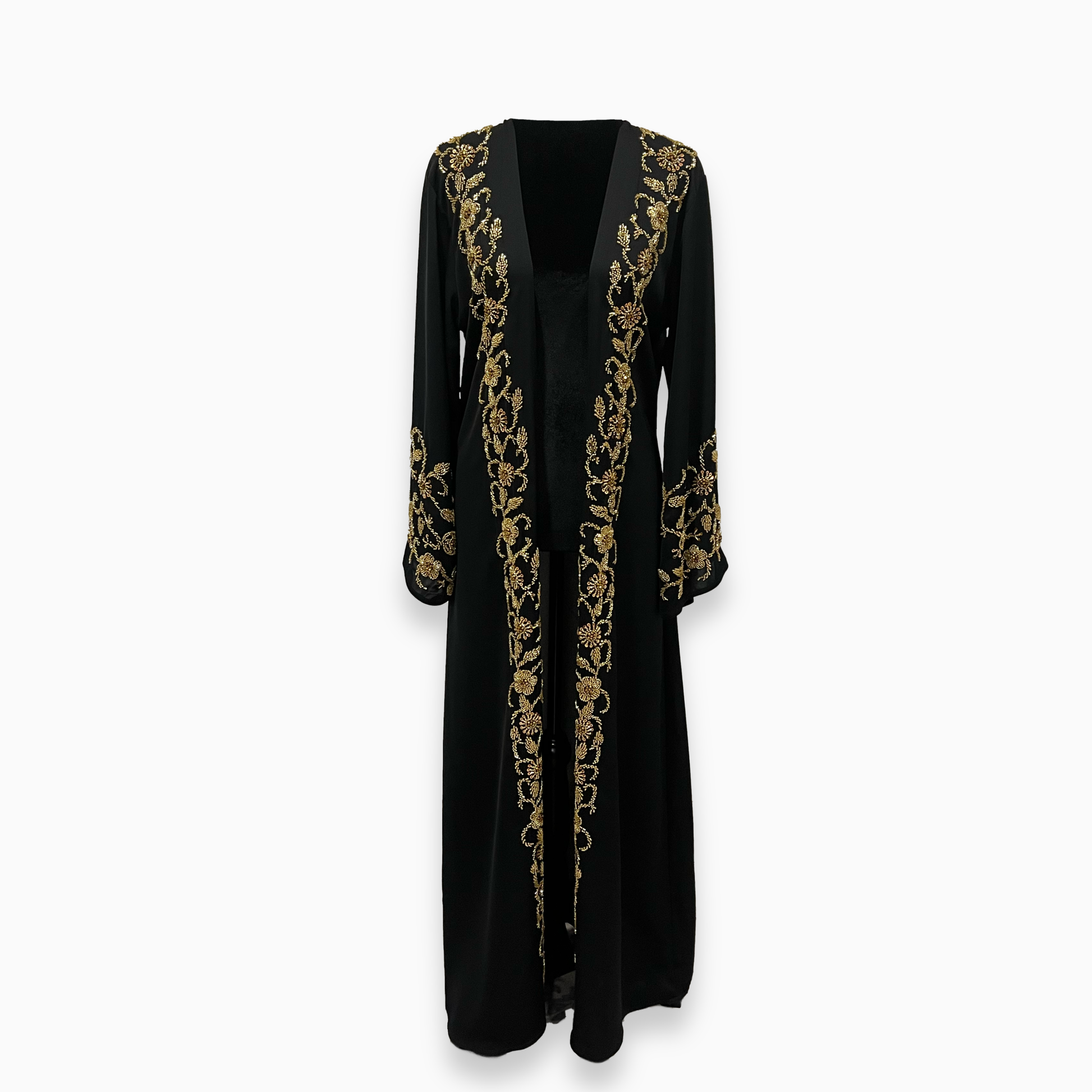 Ar-Rimal Gold Brocade Handwork Abaya - 3 Piece Set - Gold / S Ar-Rimal Gold Brocade Handwork Abaya - 3 Piece Set - Gold / S