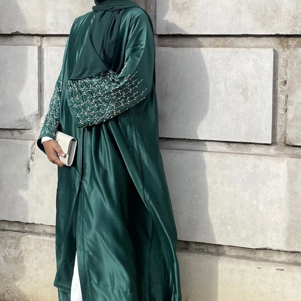 Mehr - Satin Pearl Sleeve Abaya