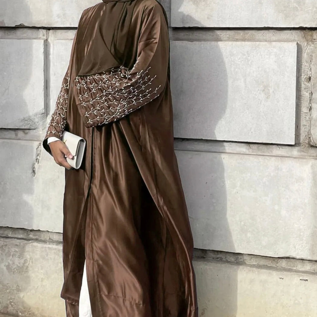 Mehr - Satin Pearl Sleeve Abaya