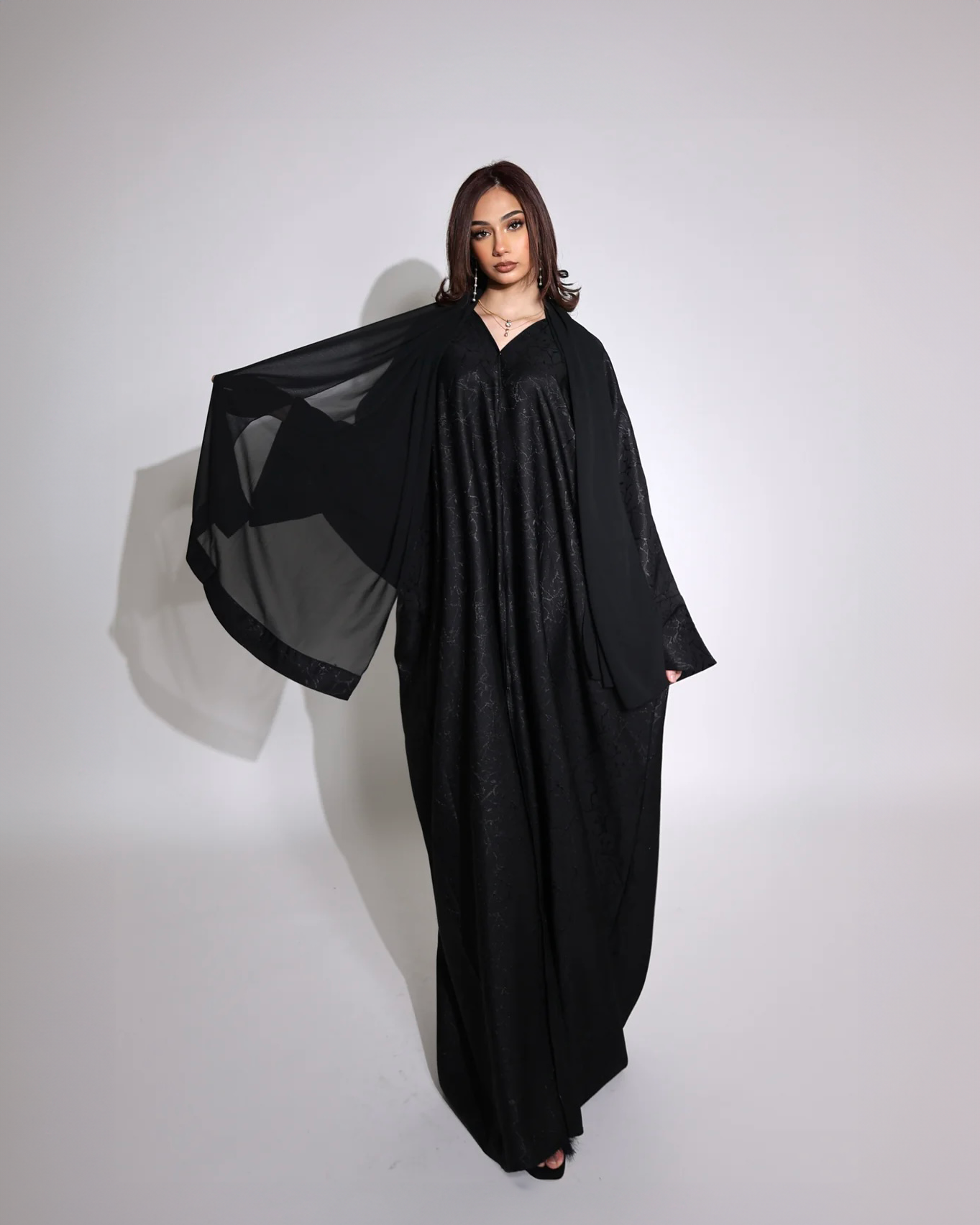Shimmery Night - Jacquard Print Open Abaya