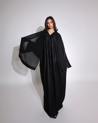 Shimmery Night - Jacquard Print Open Abaya