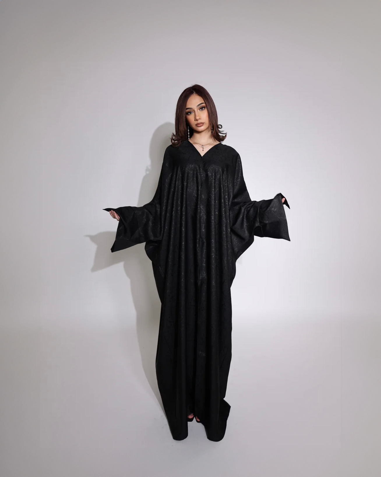 Shimmery Night - Jacquard Print Open Abaya