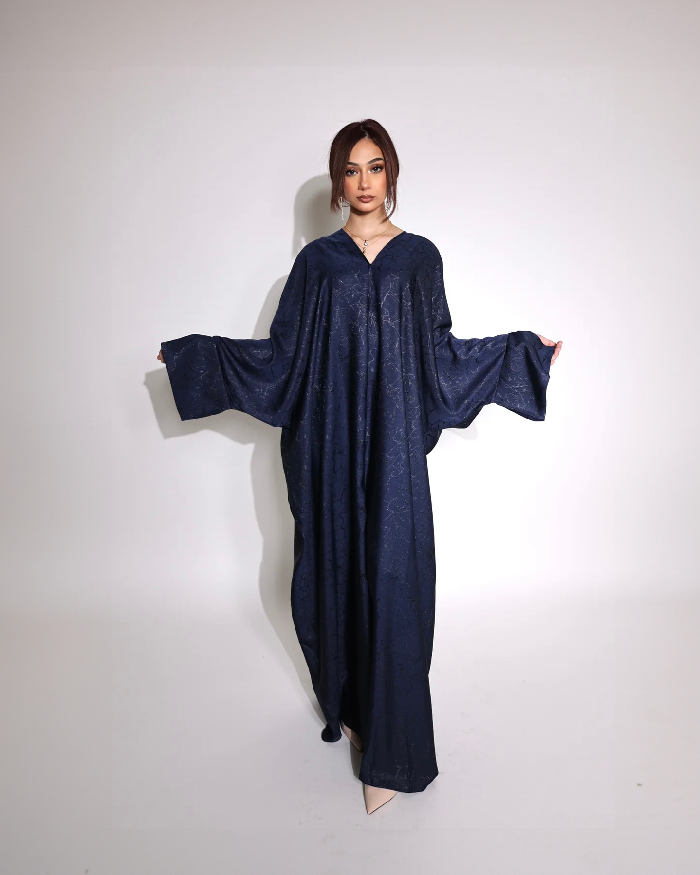 Shimmery Night - Jacquard Print Open Abaya