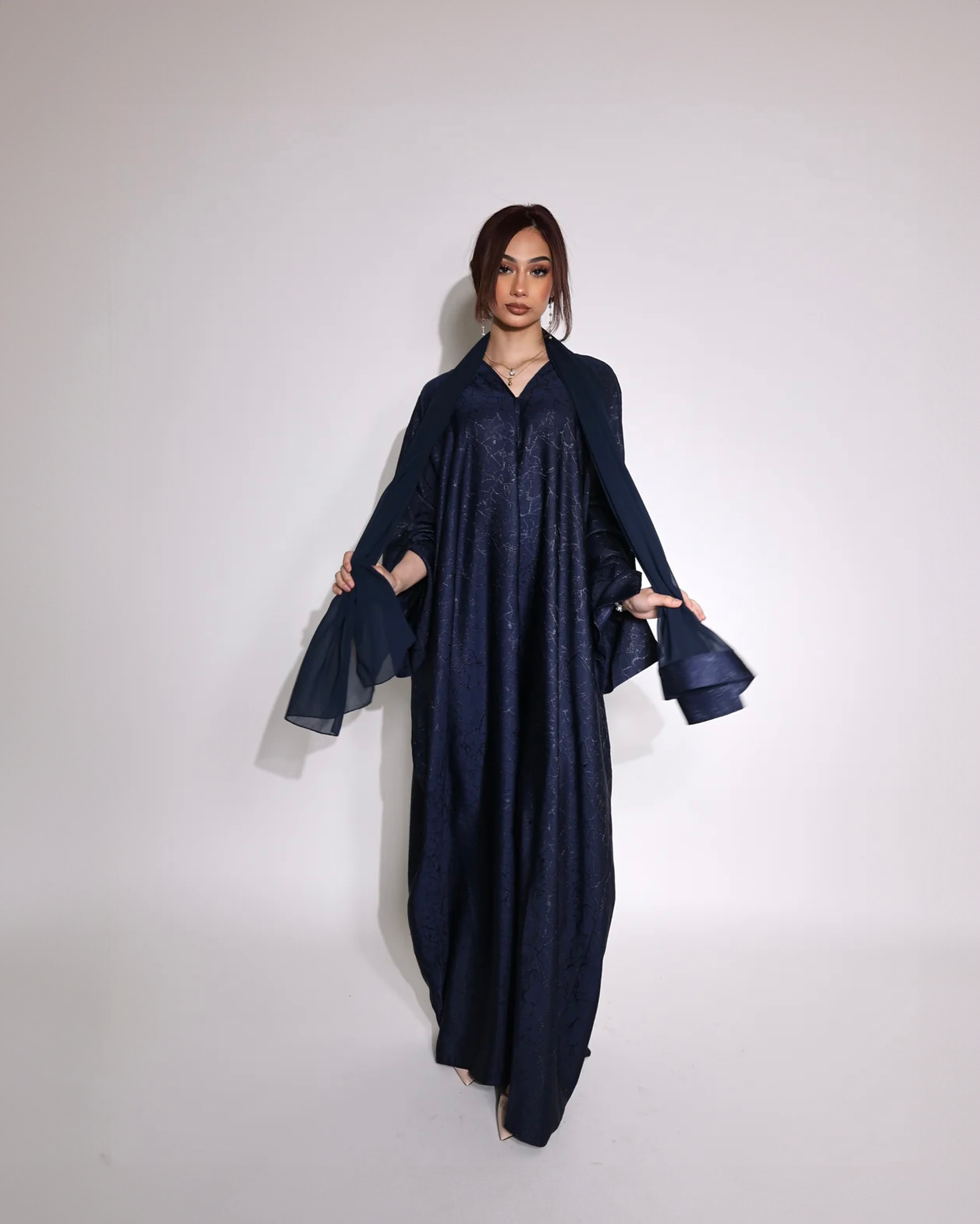 Shimmery Night - Jacquard Print Open Abaya