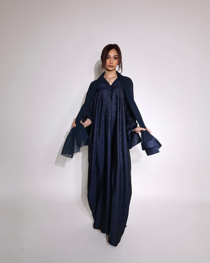 Shimmery Night - Jacquard Print Open Abaya