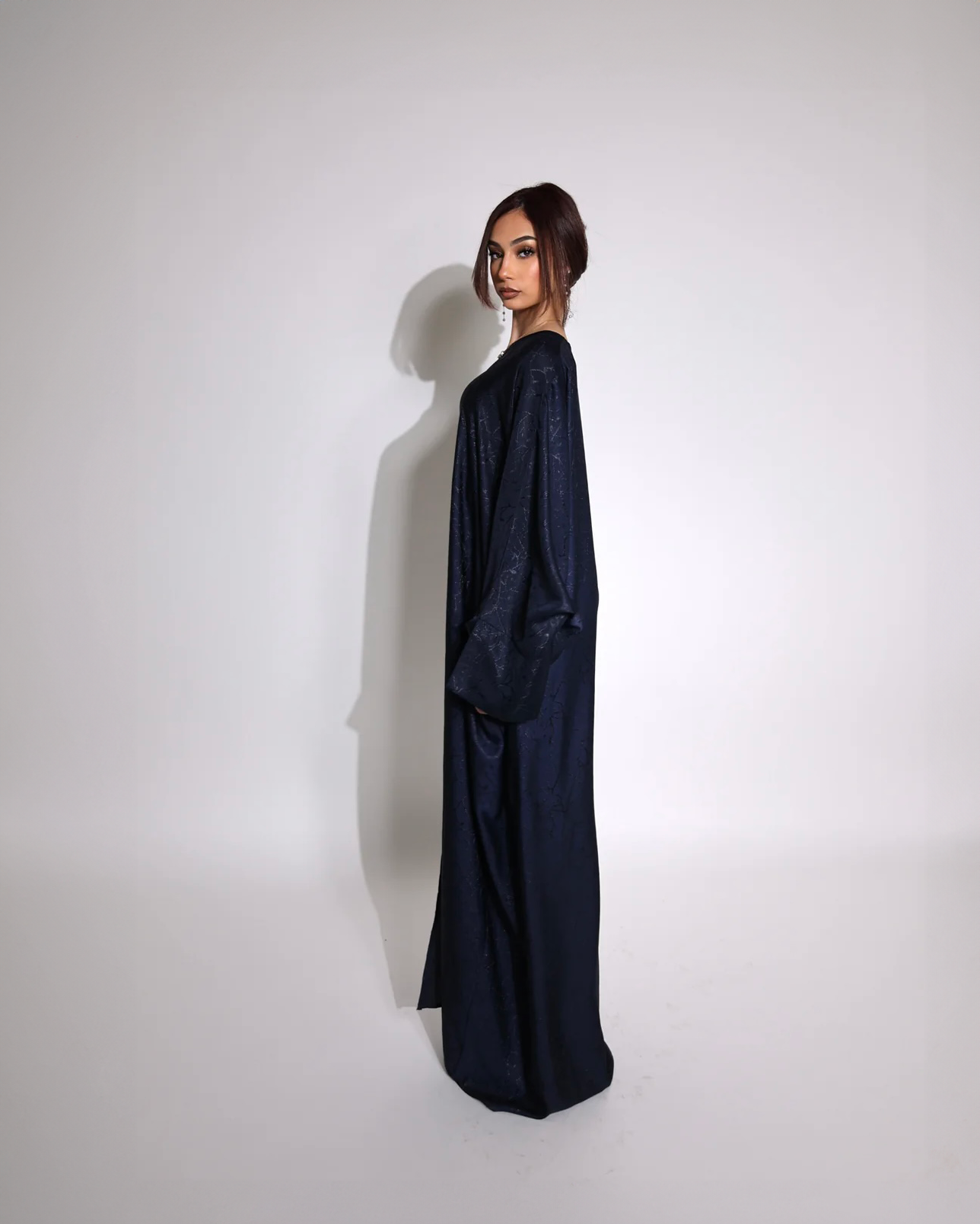 Shimmery Night - Jacquard Print Open Abaya