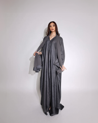 Shimmery Night - Jacquard Print Open Abaya