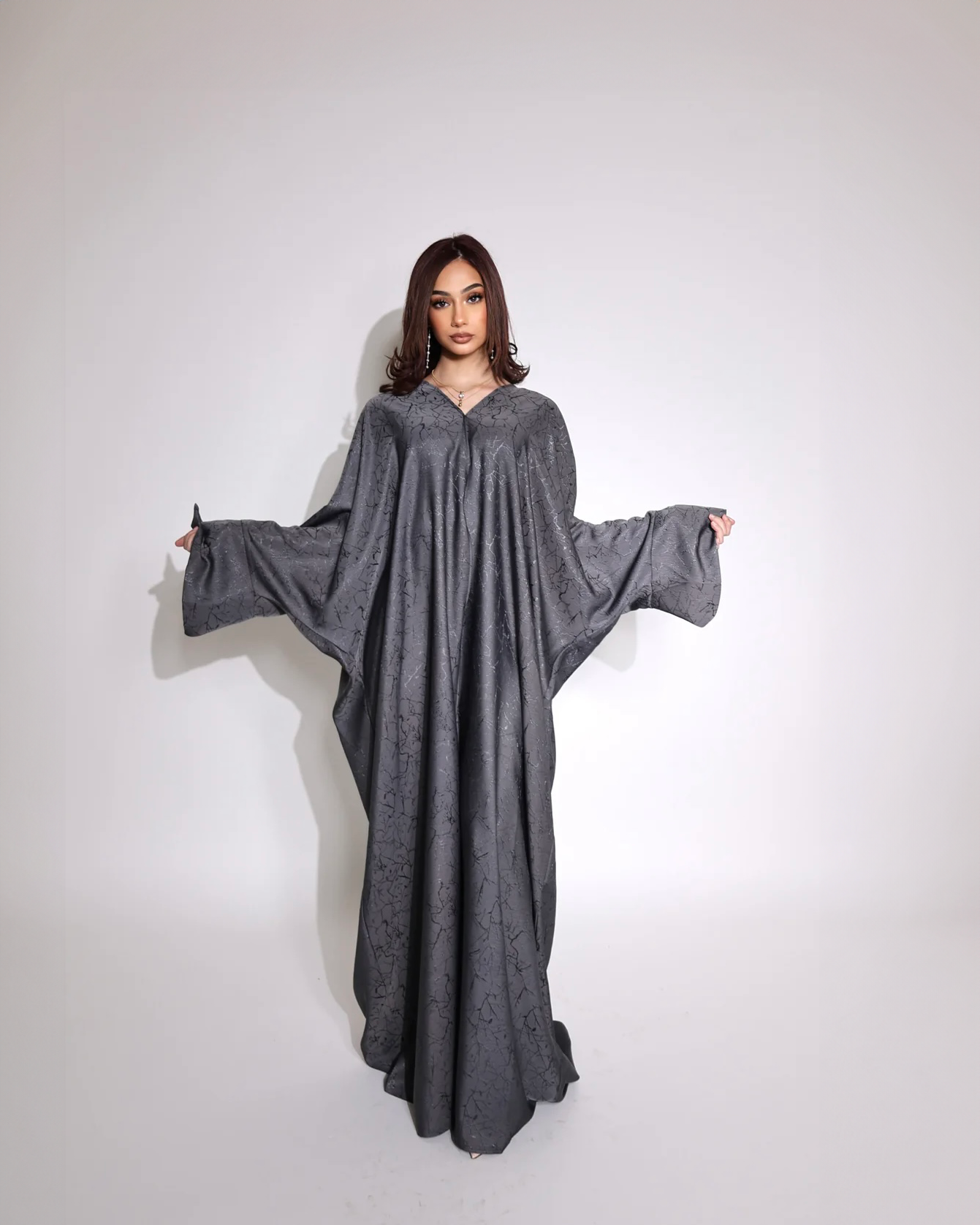Shimmery Night - Jacquard Print Open Abaya