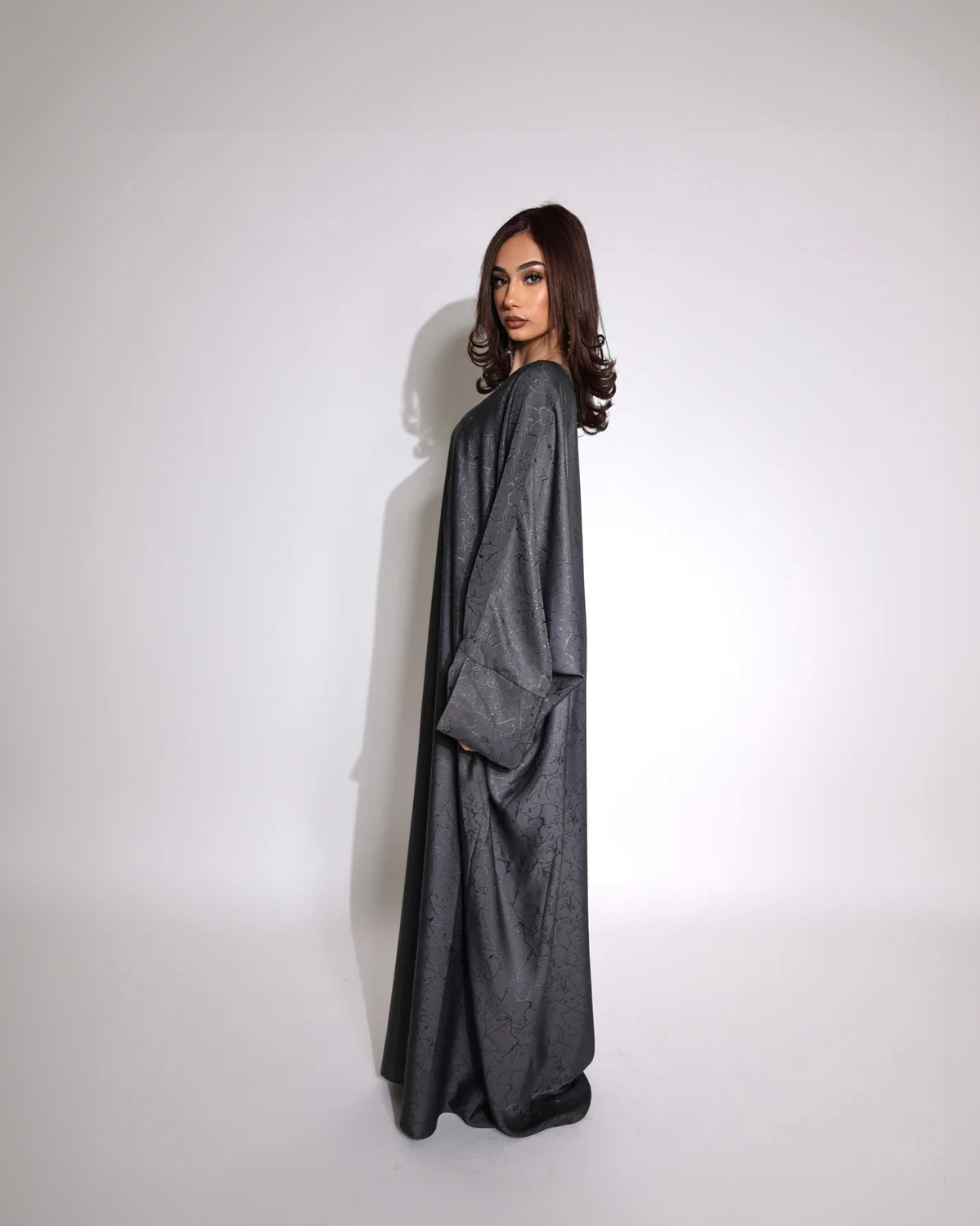 Shimmery Night - Jacquard Print Open Abaya