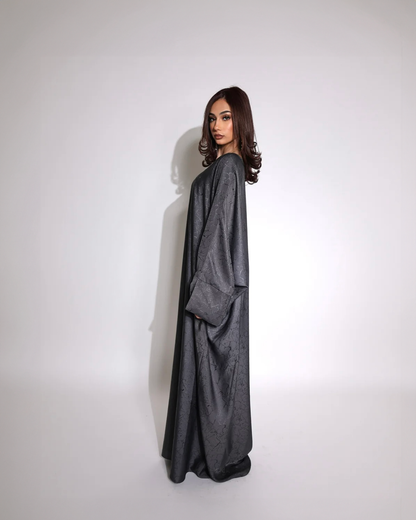 Shimmery Night - Jacquard Print Open Abaya