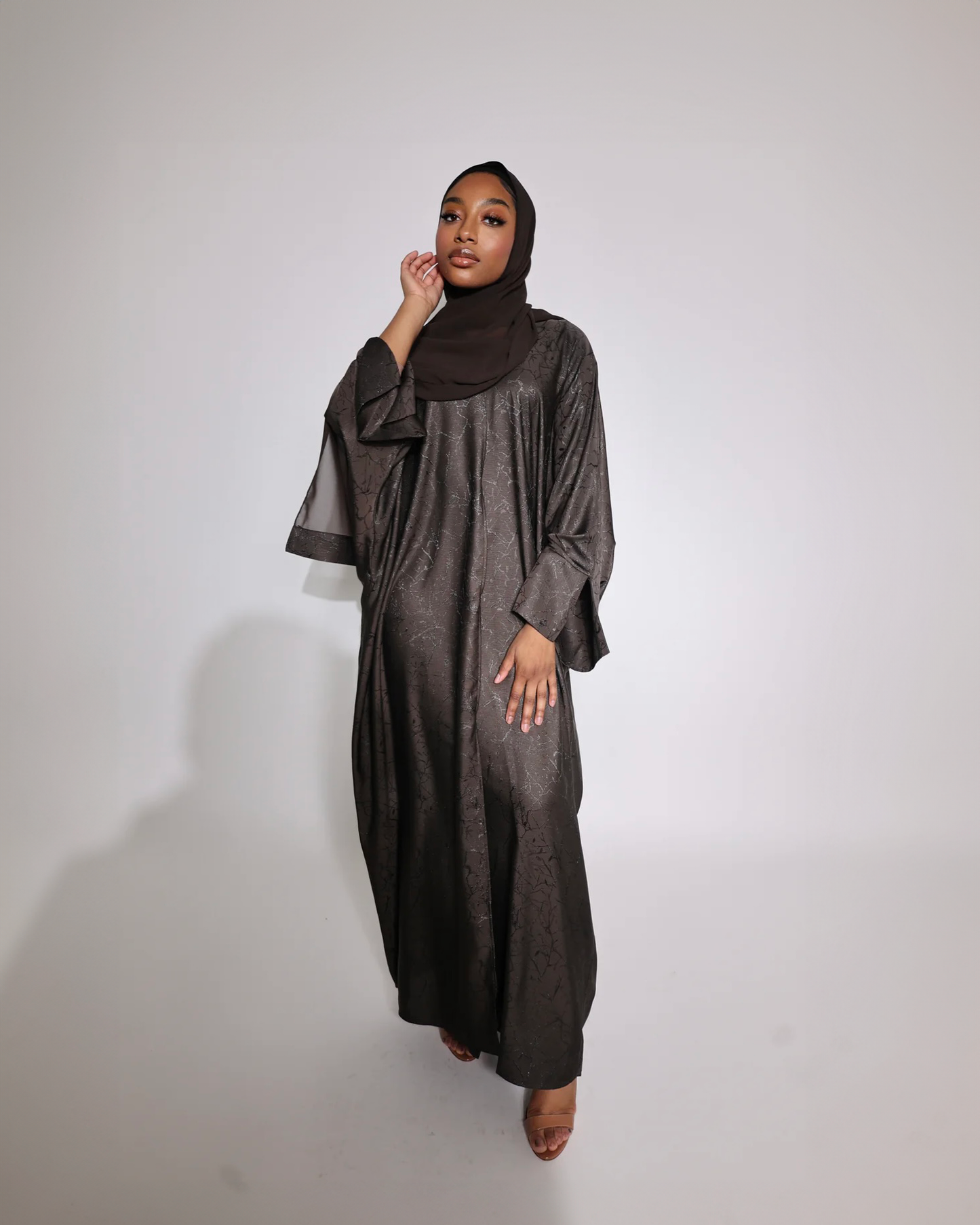 Shimmery Night - Jacquard Print Open Abaya