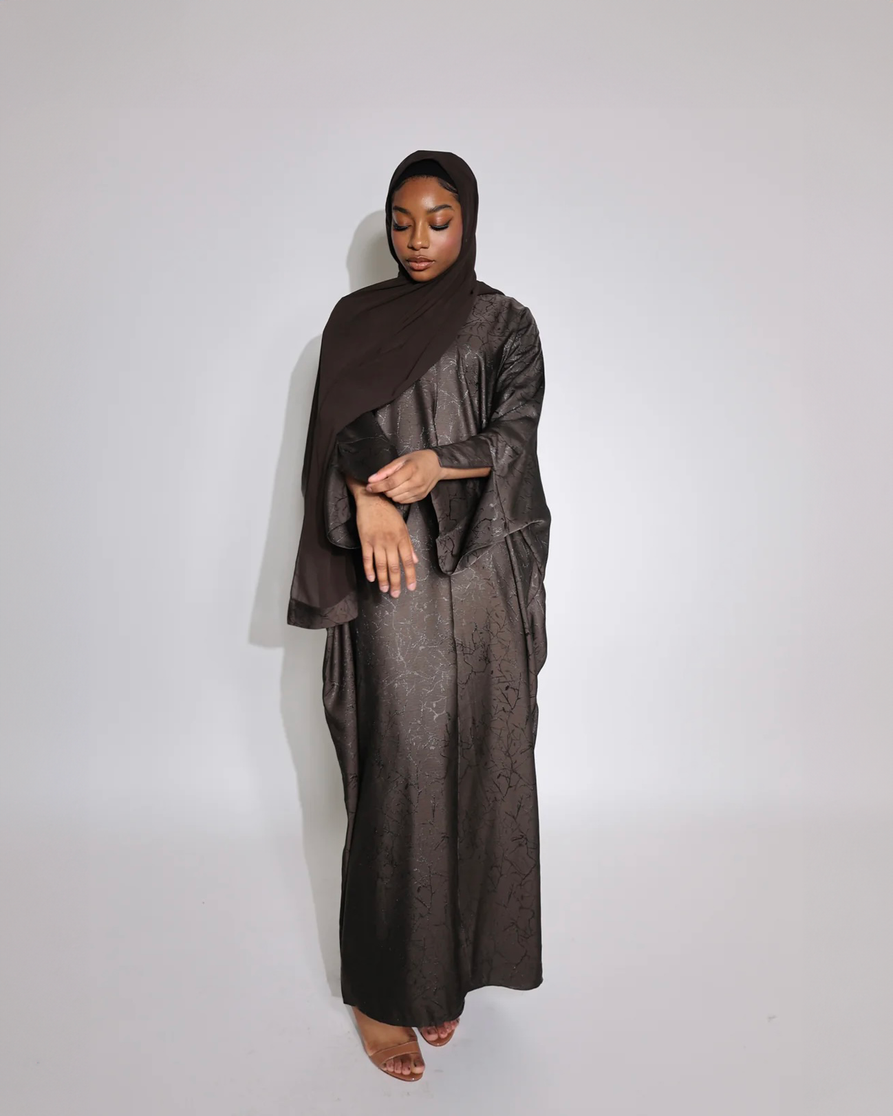 Shimmery Night - Jacquard Print Open Abaya