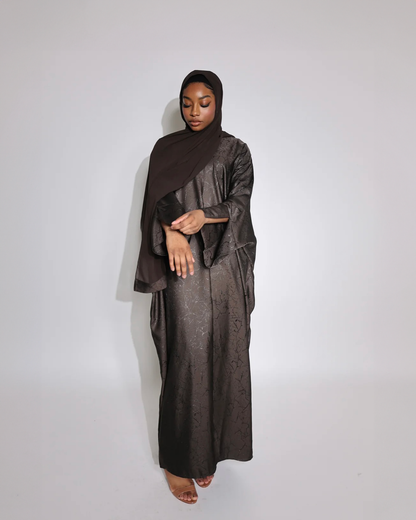 Shimmery Night - Jacquard Print Open Abaya