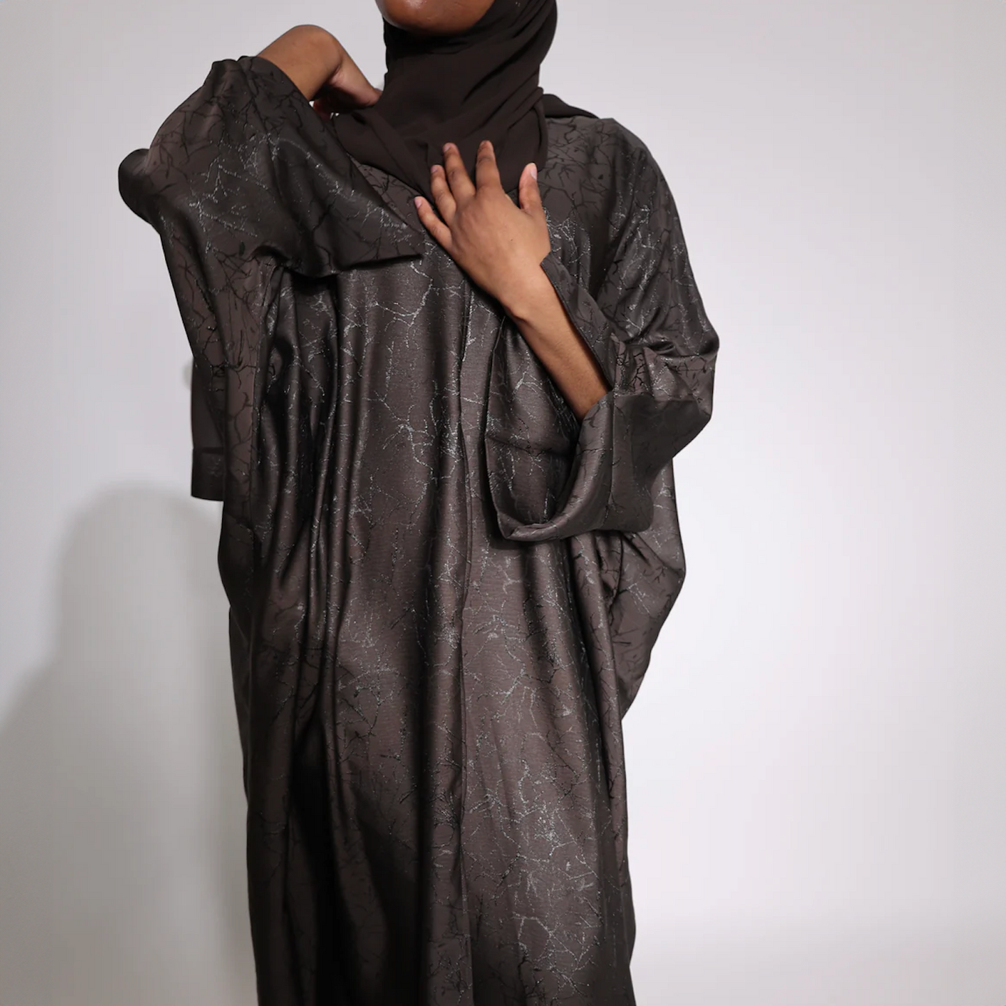 Shimmery Night - Jacquard Print Open Abaya