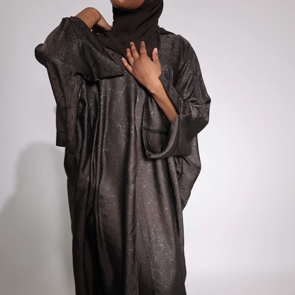 Shimmery Night - Jacquard Print Open Abaya