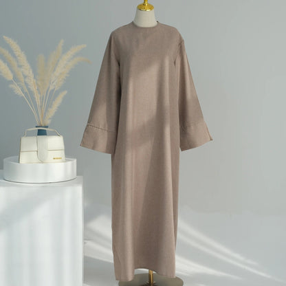 Rana Linen Slit Sleeve Abaya With Pockets