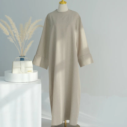 Rana Linen Slit Sleeve Abaya With Pockets