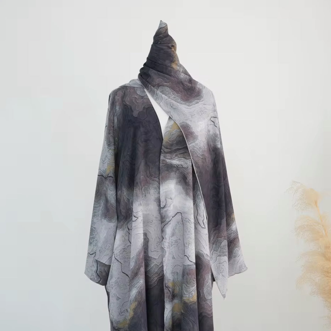 Earth Shades Marble Abaya Set