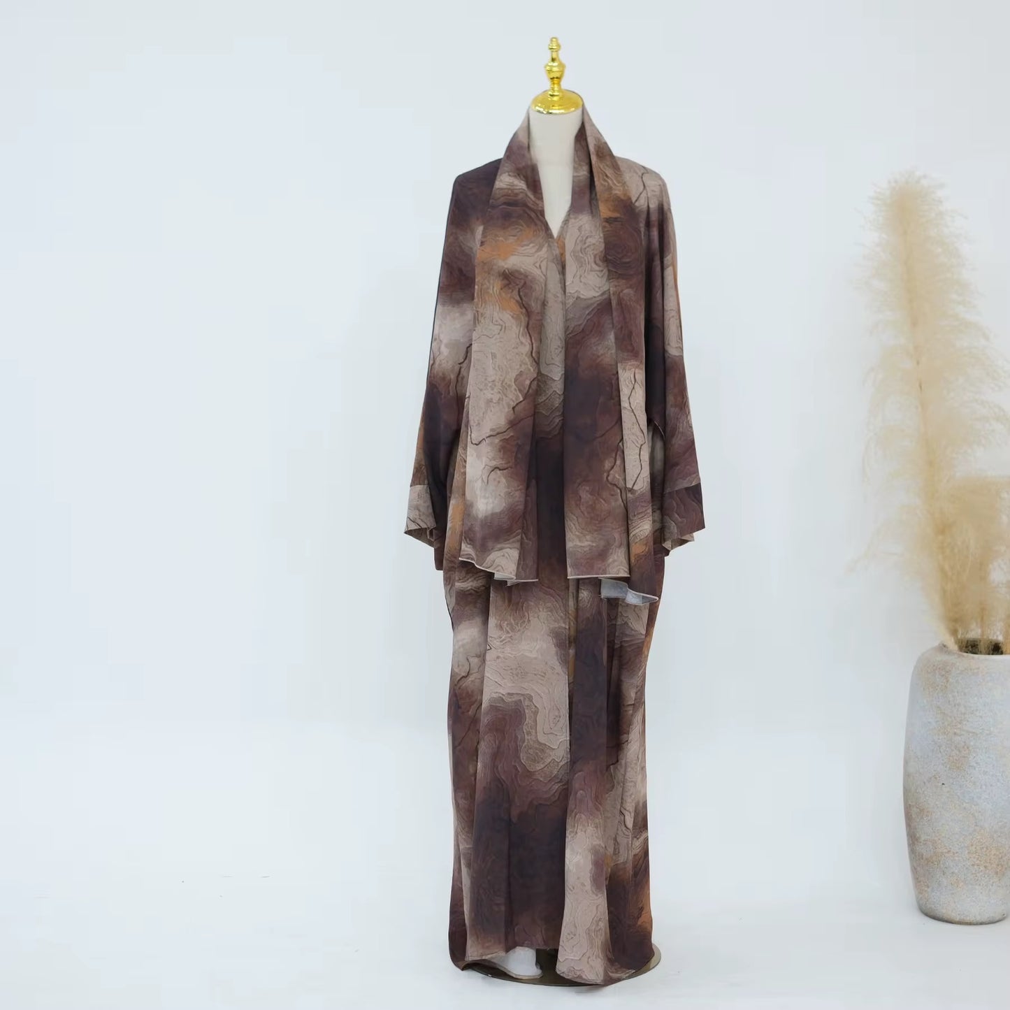 Earth Shades Marble Abaya Set