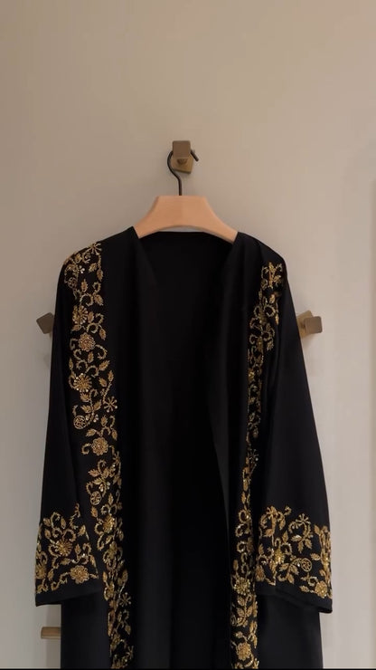 Ar-Rimal Gold Brocade Handwork Abaya - 3 Piece Set