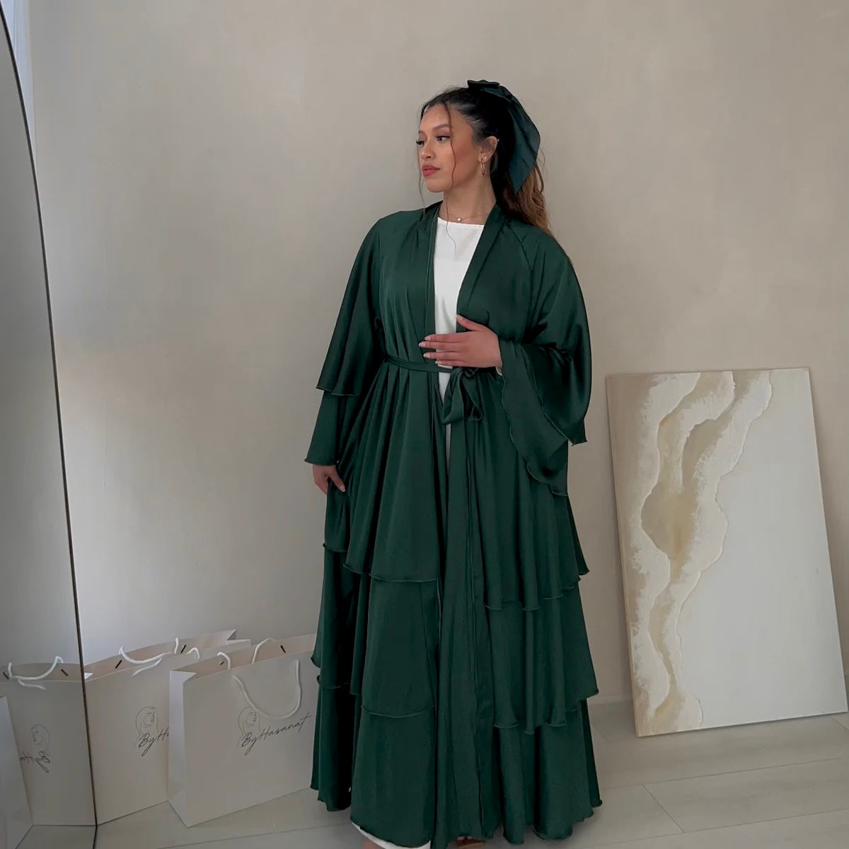 Malika Satin Ruffle Layer Abaya