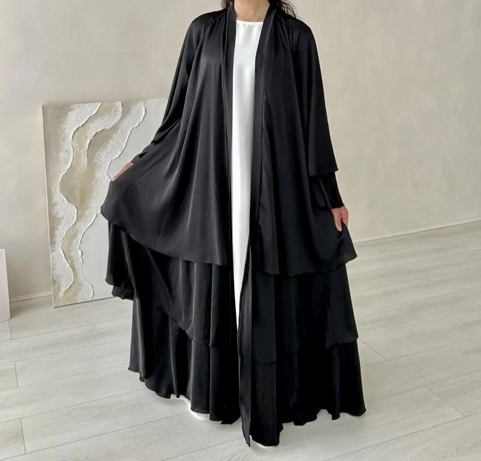 Malika Satin Ruffle Layer Abaya