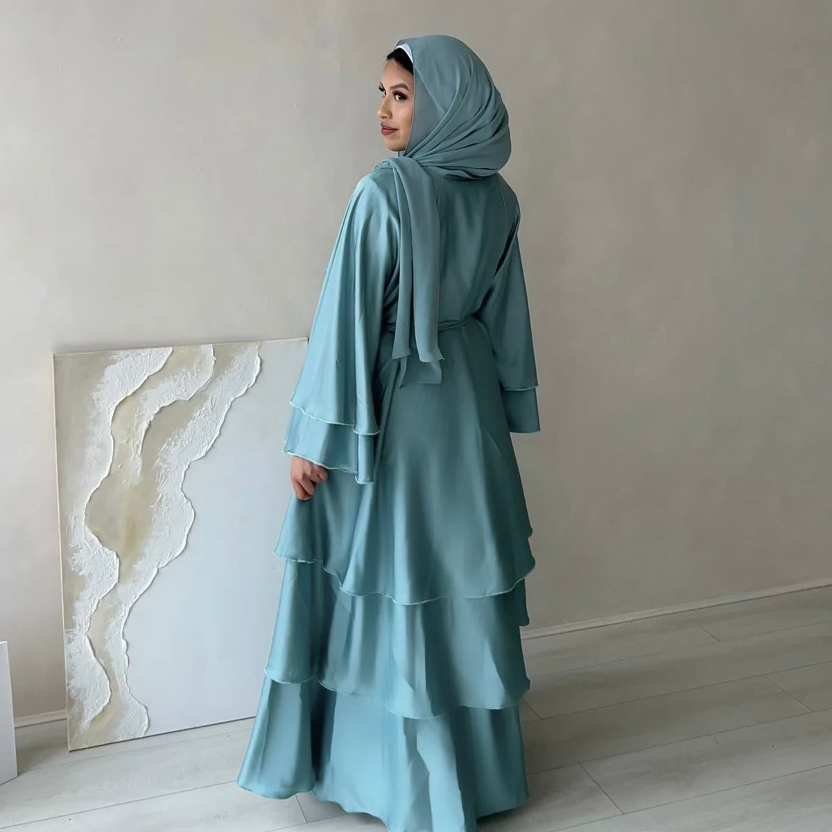 Malika Satin Ruffle Layer Abaya