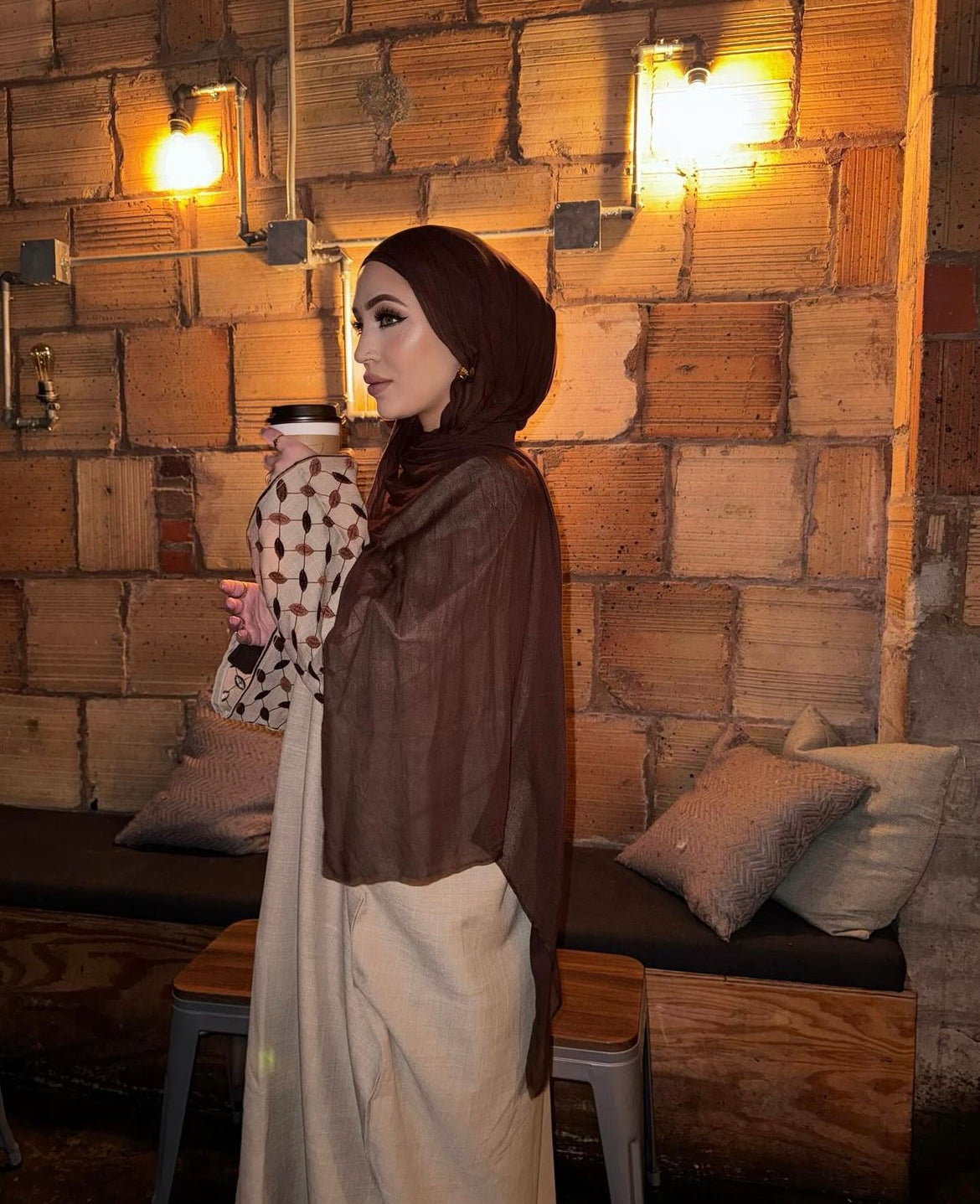 Falasteen Keffiyah Embroidered Open Abaya